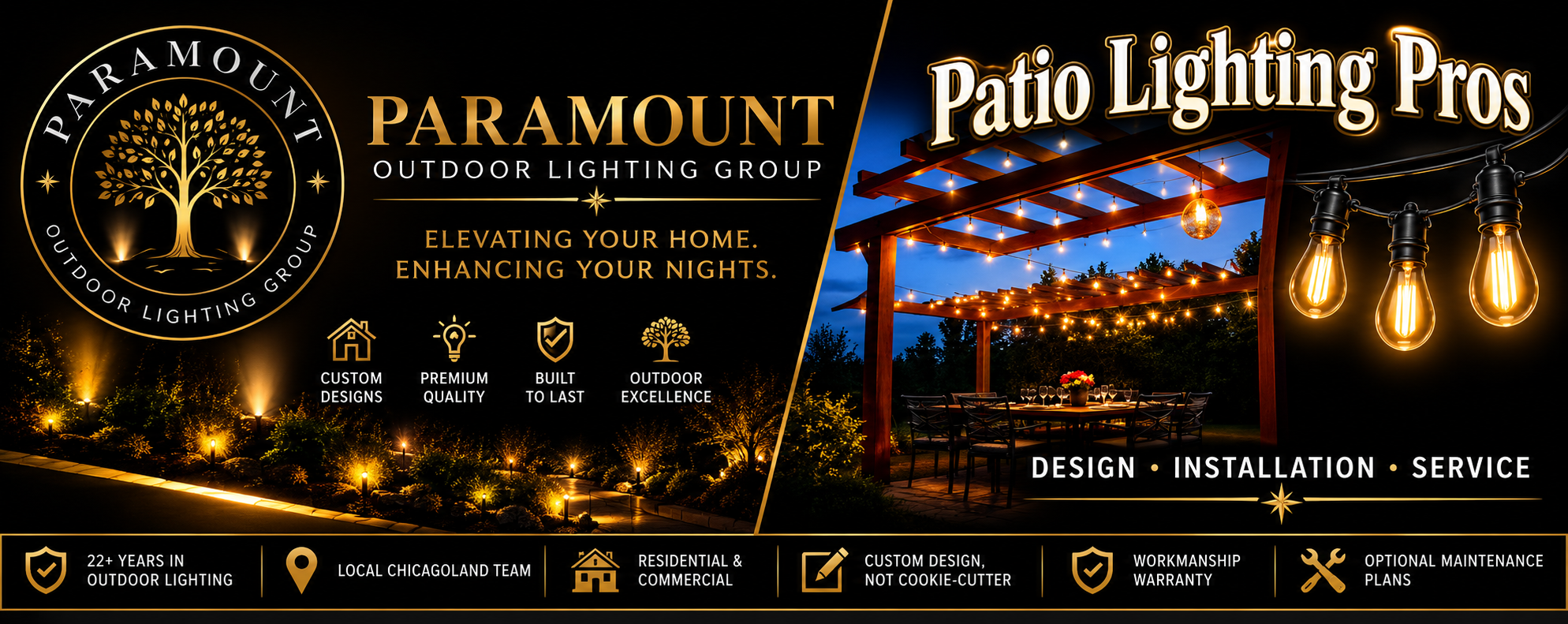 Paramount Outdoor Lighting Group and Patio Lighting Pros — Design, Installation, Service